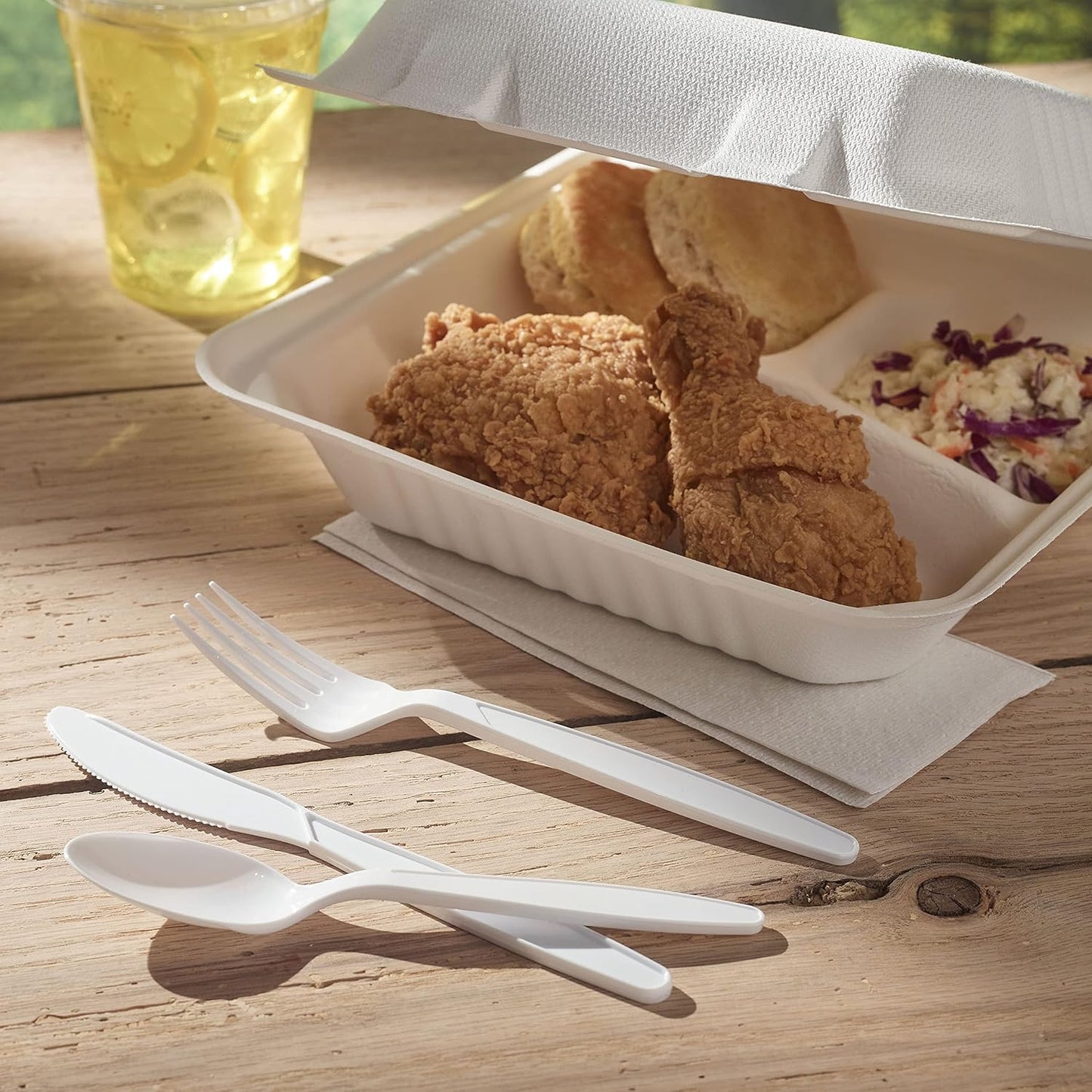 Hefty Wrapped Disposable Plastic Utensils Set, 150 Count, White Disposable Utensils for Picnics, BBQs, Camping, Parties, and More, Includes Forks, Spoons, and Knives