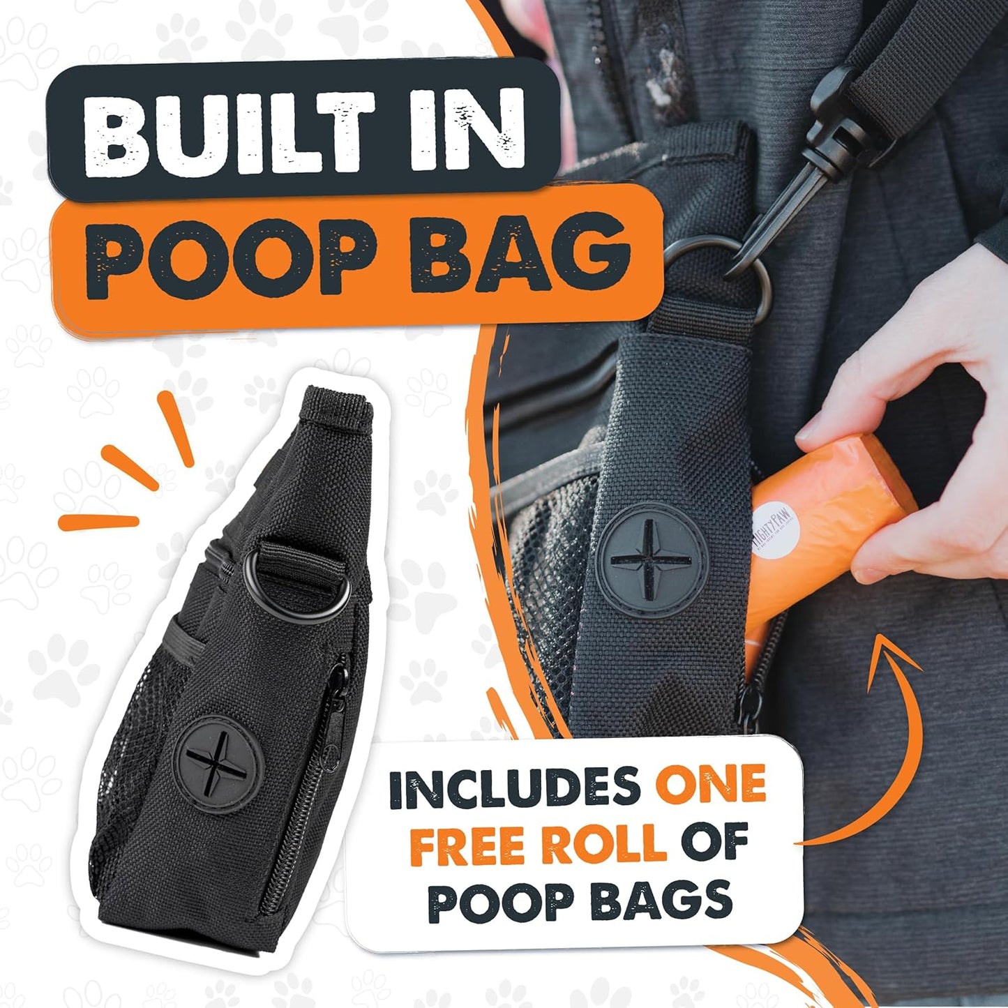 Mighty Paw Dog Treat Pouch | No Spill Magenetic Clasp - Hands-Free Pouches for Training - Pets Training Treat Pouches for Dog Walks - Pet Bags Pouch - Built in Poop Bag Holder - Black