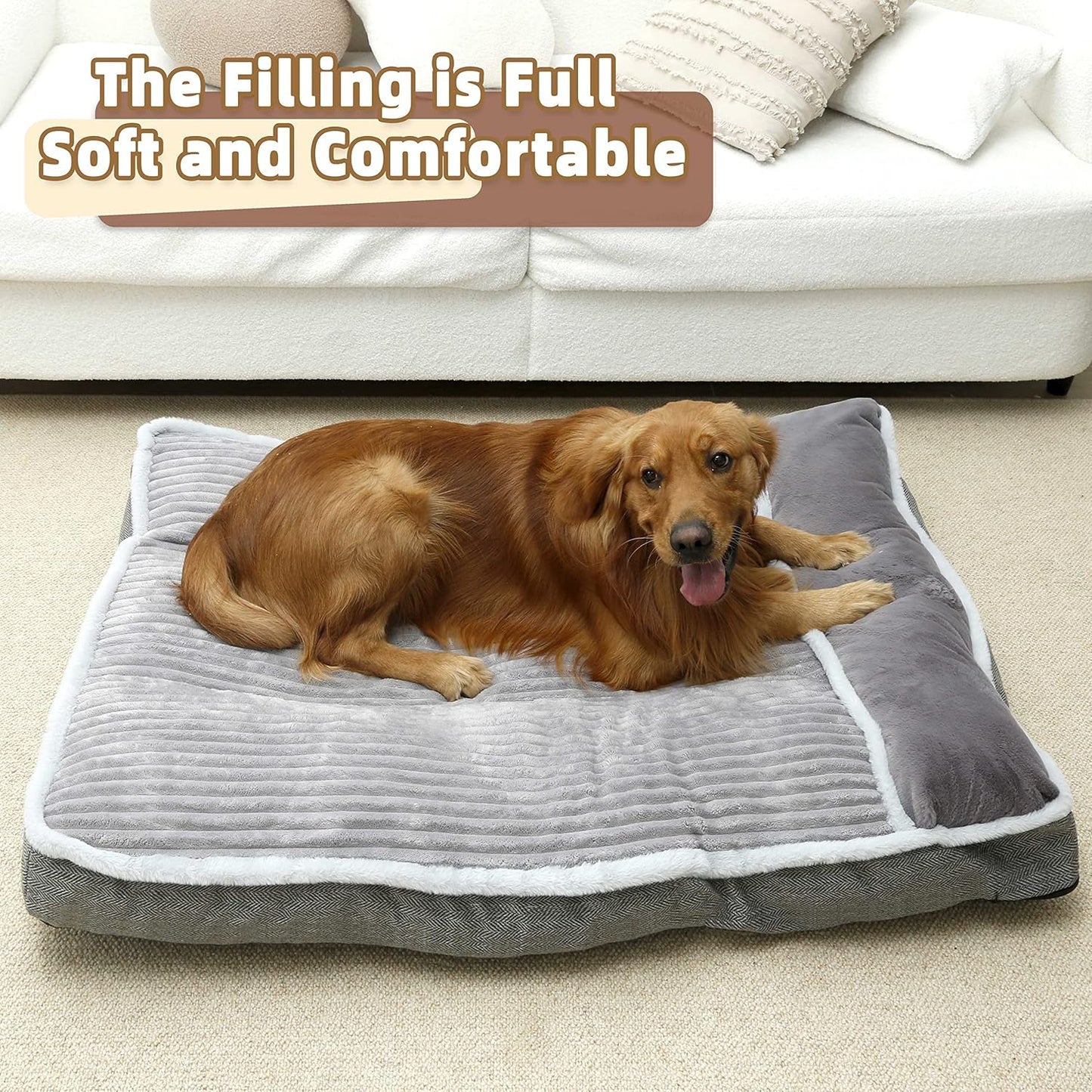 WINDRACING Large Dog Bed with Pillow for Crate Kennel, Sofa Dog Bed, Super Soft pet Bed for Medium, Jumbo, Furniture