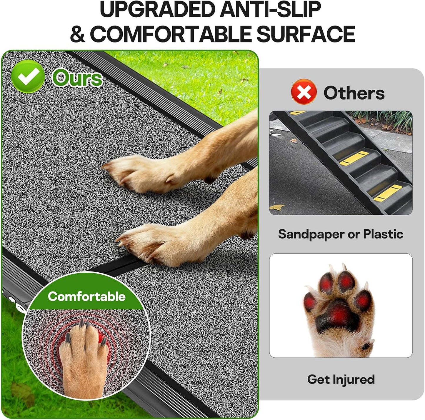 Dog Ramp for Car, ๐๐" ๐๐จ๐ง๐ x ๐๐" ๐๐ข๐๐ ๐๐๐๐๐๐ Capacity Large Folding Dog Stairs with Non-Slip Rug Surface, Pet Ramps for Large Dog - Outdoor Pet Steps Car Ramp for SUV & Truck