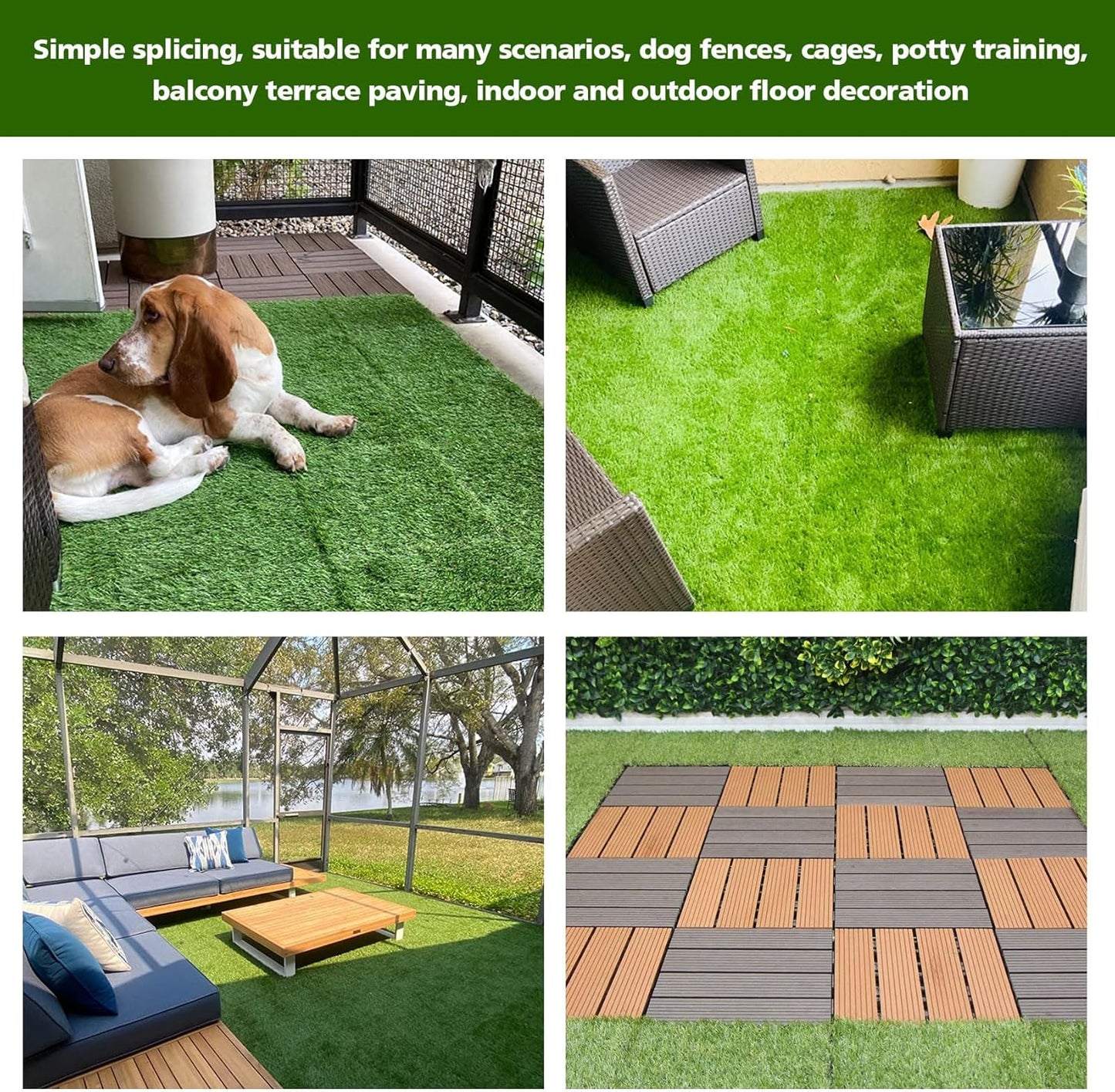 XLX TURF Interlocking Fake Grass Tiles Pad for Dogs Potty Training- 12" x 12" Pet Artificial Grass Squares with Drainage, 6 Pack