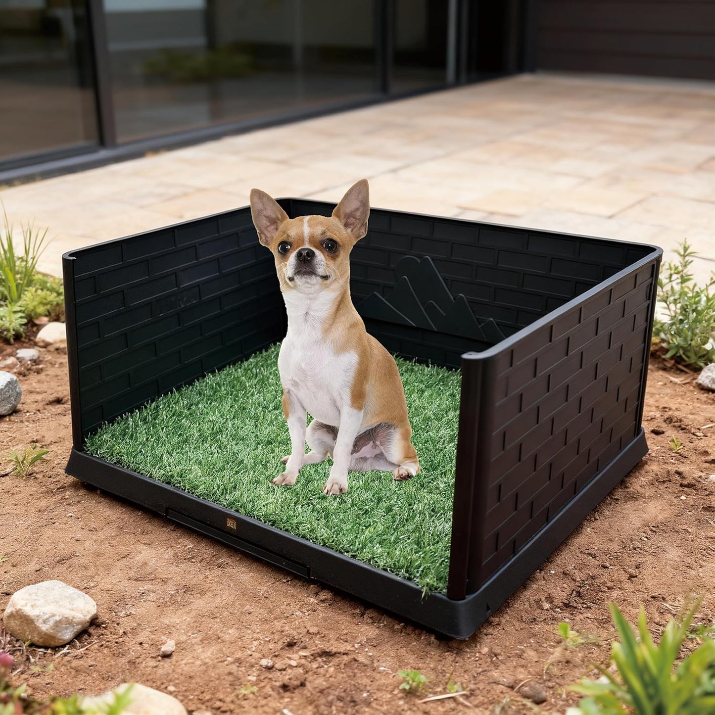 Dog Grass Pad with Tray, Indoor Potty with Three Walls, 35" X 24",with 2 Reusable Premium Grass Pads