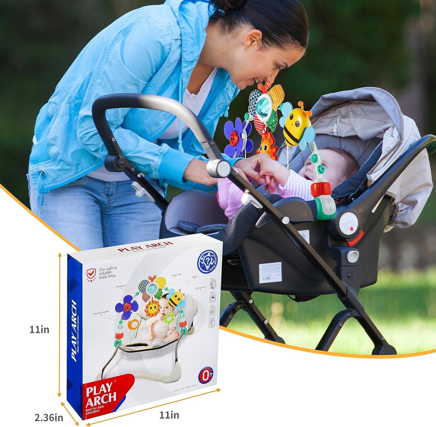 Adjustable Arch Bassinet Toys for Infant & Toddlers, Stroller Arch, Baby Crib Toys with Fascinating Hanging for Stimulating Baby’s Senses and Developing Motor Skills