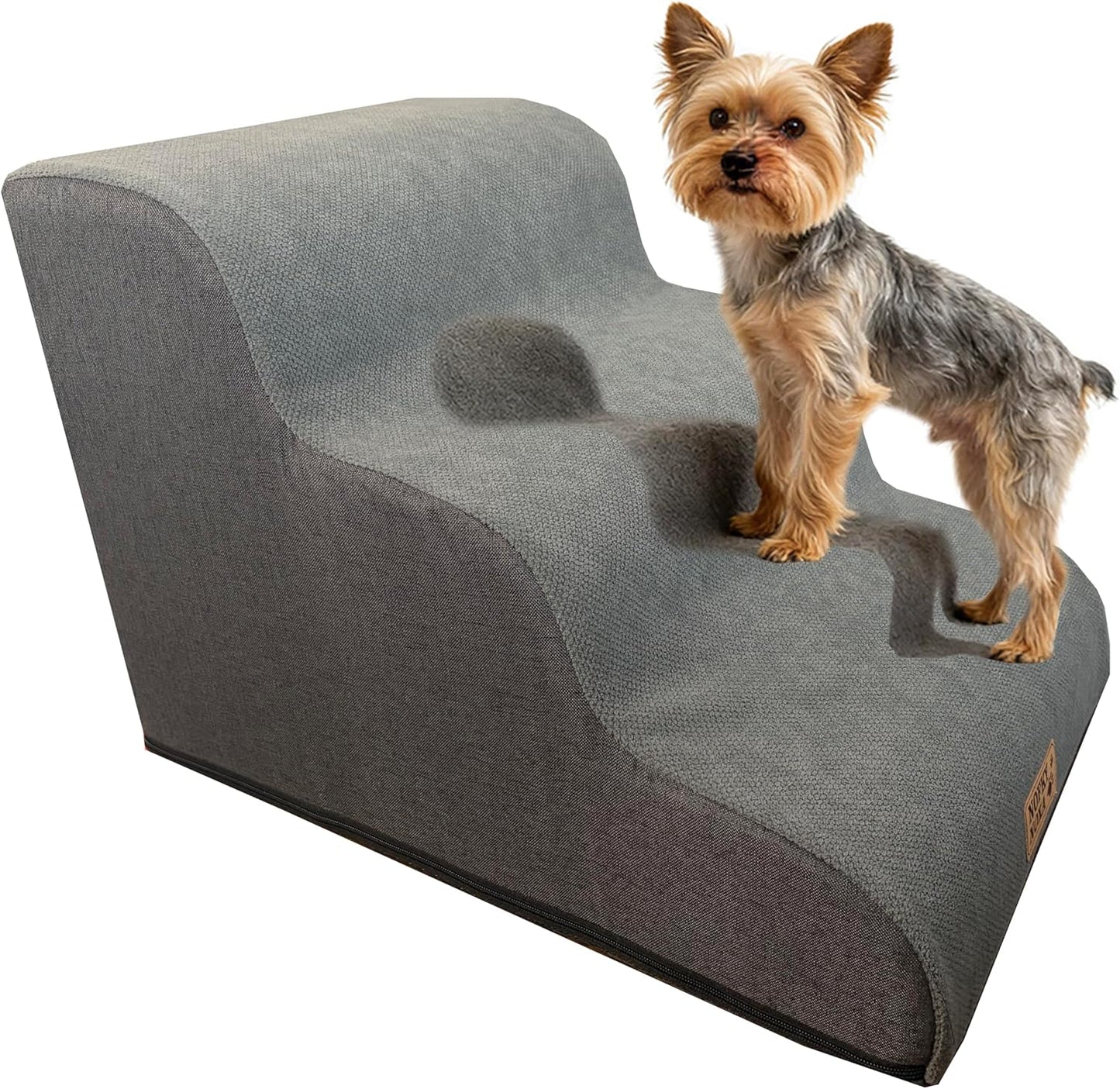 Dog Stairs for High Bed, Pet Steps for Small and Medium Dogs, Non-Slip Bottom, Indoor Ramp for Puppy and Older Cat, Durable and Comfortable (Grey, Round-11.3" H, 3)