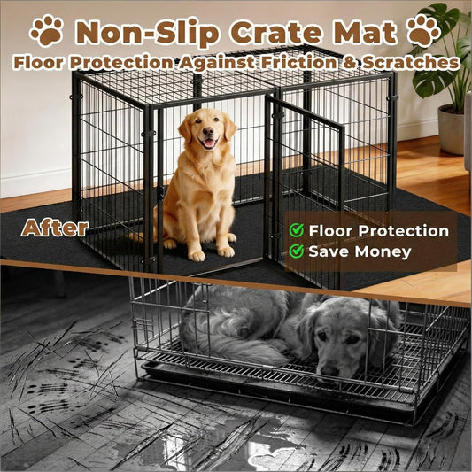 Dog Crate Mat, 29 in x 50 in Dog Playpen Mat Rubber Kennel Mat Extra Large Liner for Under Dog Crate cages, Absorbent Urine, Puppy Pee Pad Reusable Washable Floor Protector Waterproof Non-Slip Black