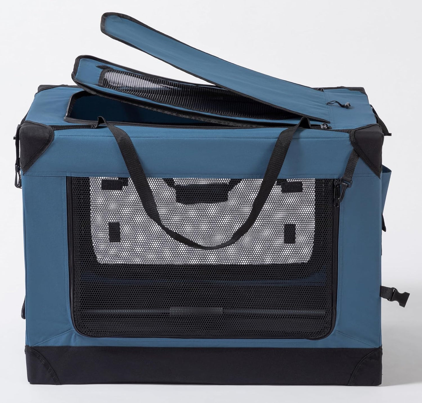 EliteField 4-Door Folding Soft Dog Crate (2-Year Warranty) with Aluminum Frame, Top Curtain, Carrying Bag, and Fleece Bed, Indoor & Outdoor Pet Home (30" L x 21" W x 22" H, Blue Gray)