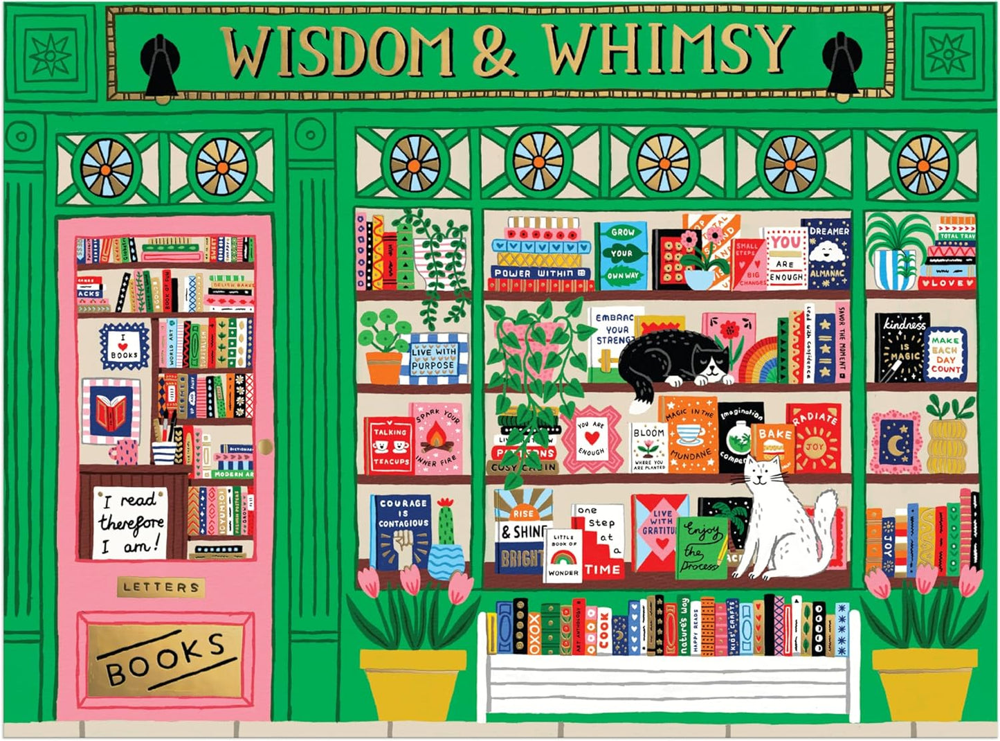 Galison Wisdom & Whimsy – 1000 Piece Foil Jigsaw Puzzle Featuring Beautiful Artwork of A Bookshop Scene