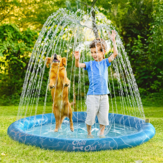 ALL FOR PAWS Splash Pad for Dogs, Outdoor Water Play Dog Sprinkler, 59" Anti-Slip Dog Pool for Dog Bath, Fun Backyard Fountain Play Cooling Mat for Dogs