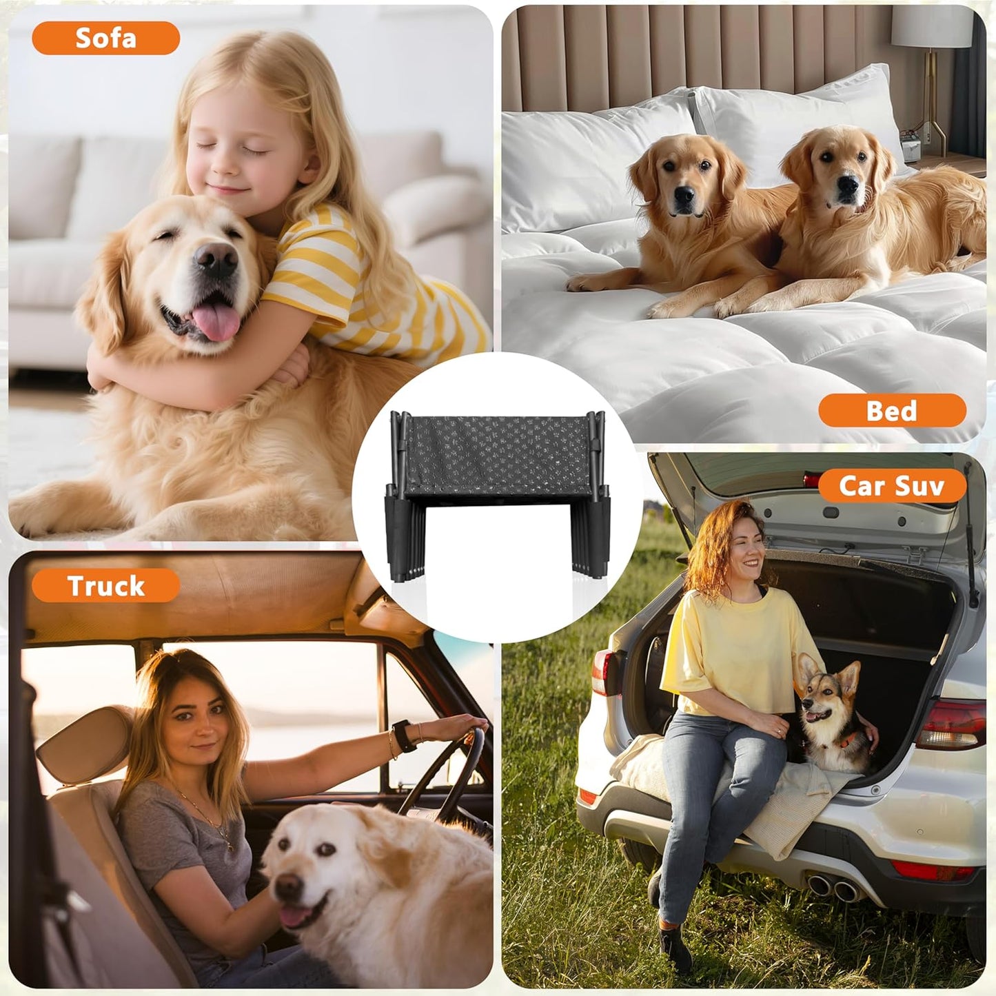Dog Ramps for Car- Foldable Ramp for Dogs, A Portable Dog Stair Case Suitable for High Places Such As Cars, SUVS, Trucks. Lightweight, Non Slip, Can Support Up to 200 Lbs (5 Steps)