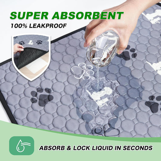Washable Pee Pads for Dogs Mat, 2 Pack Absorbent Reusable Training Dog Pads Pet Puppy Pads, Non-Slip Potty Pads for Whelping, Playpen, Crate, Bed, Grey 32"x52"