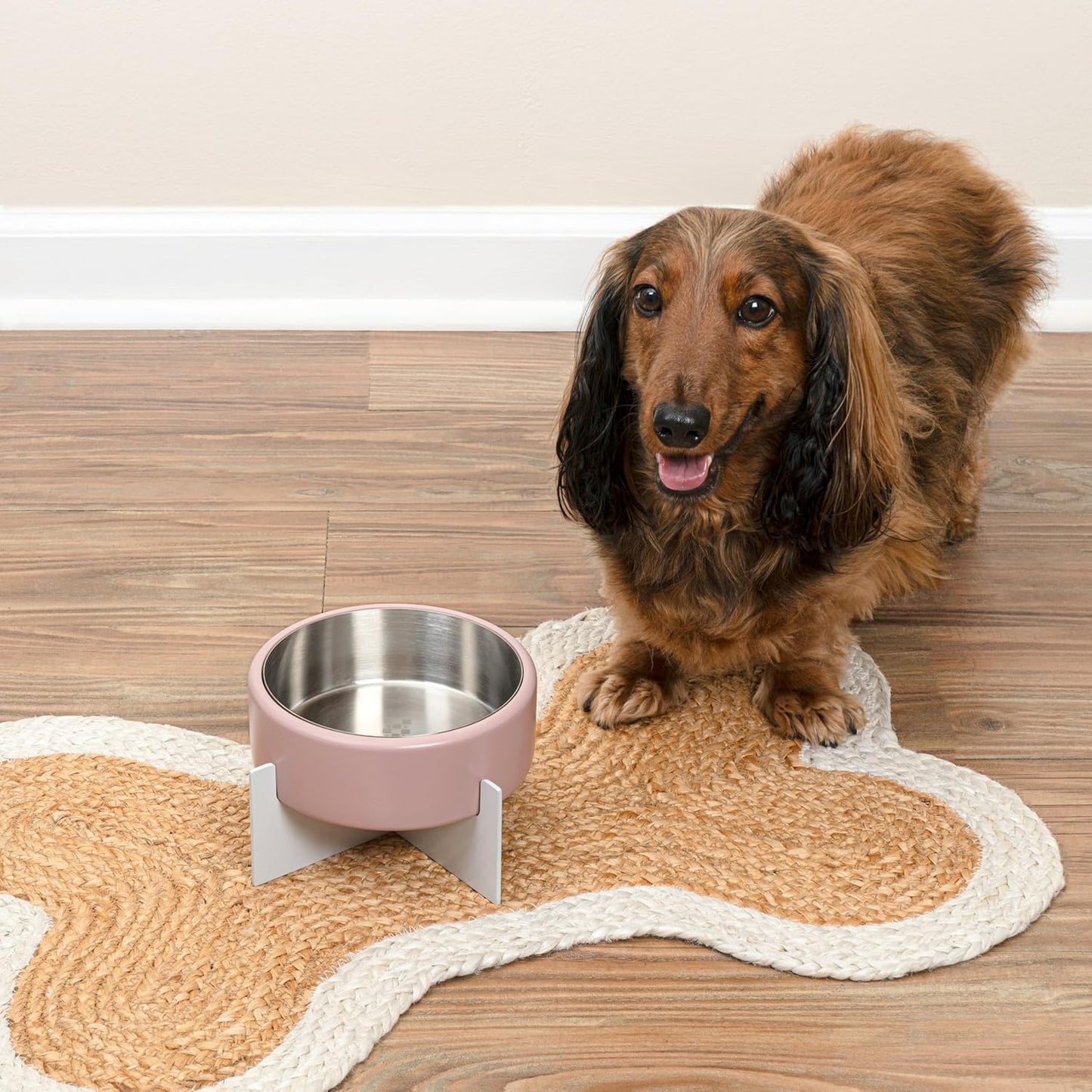 DBL3000A Intersecta Small/Medium Concrete and Stainless Steel Bowl 16oz (2 Cups) with Metal Stand Pet Feeder, Pink/White