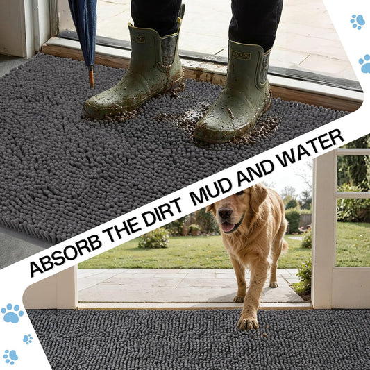 Amyracel Dirt Trapping Door Mat, 48" x 96" Large Absorbent Dog Door Mat for Muddy Paws, Quick Dry Non Slip Chenille Mud Mat for Dogs, Machine Washable Entry Indoor Entryway Rug for Inside Floor