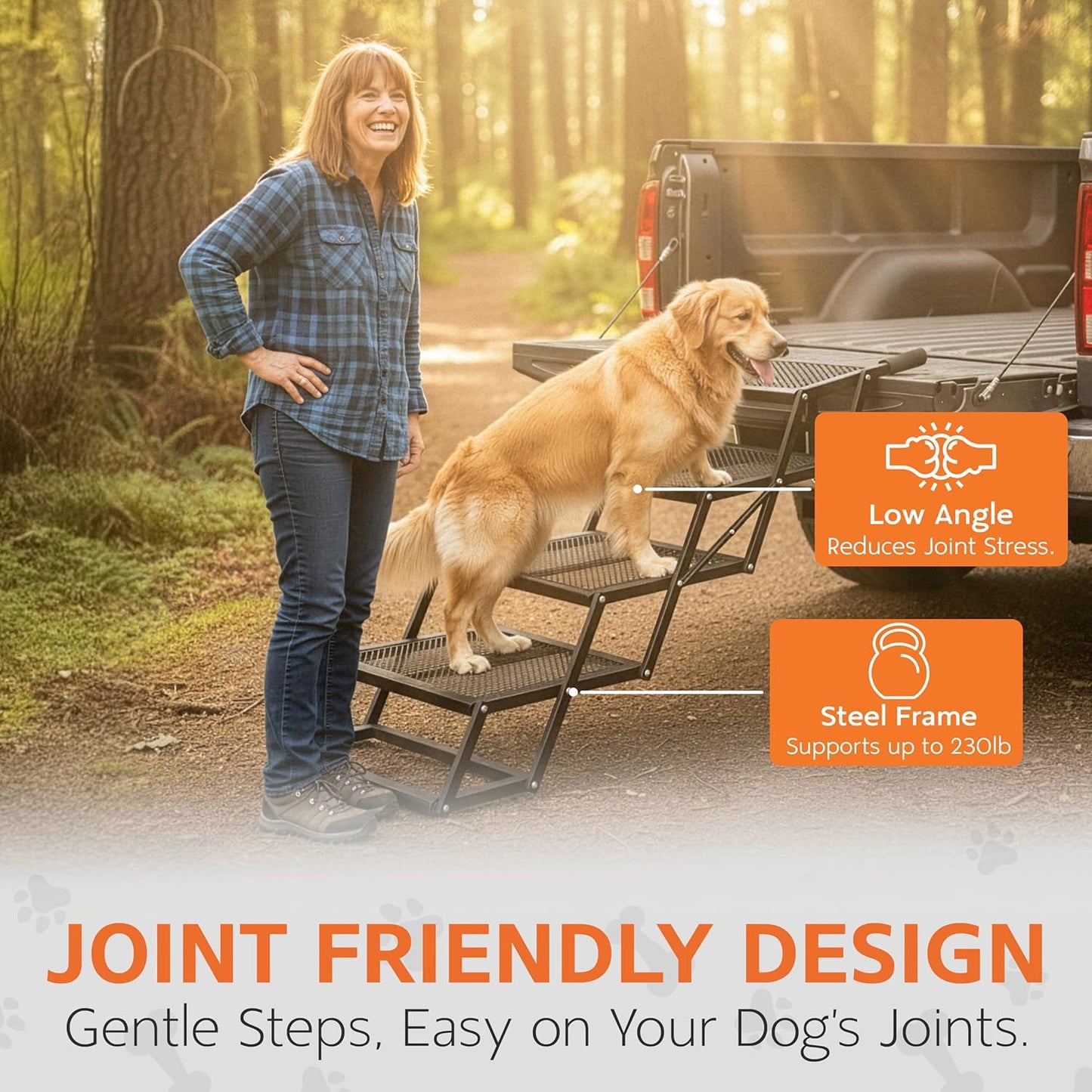 Foldable 4-Step Dog Stairs for Cars, Trucks & SUVs – Heavy-Duty Carbon Steel Pet Ladder Supports 230LB, Non-Slip Metal Mesh, Joint-Friendly Portable Ramp for Large & Small Dogs