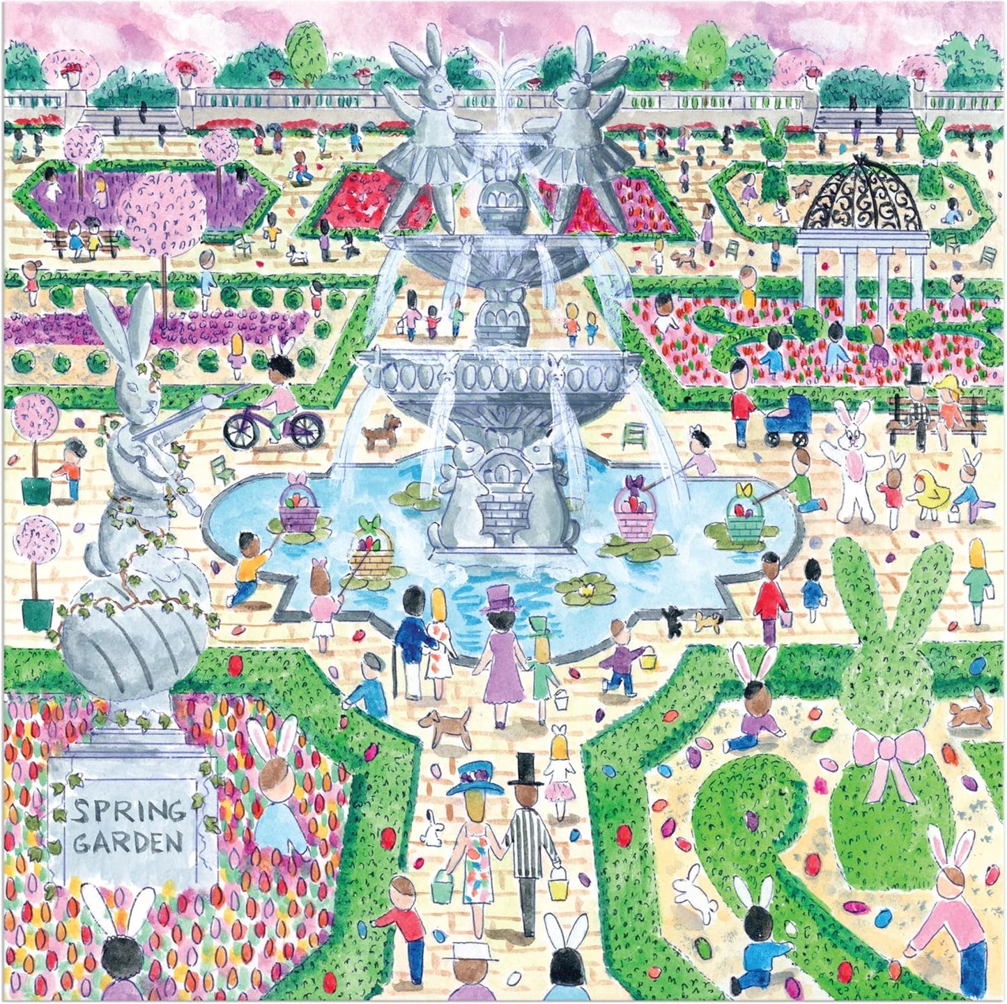 Galison Spring Egg Hunt – 500 Piece Michael Storrings Jigsaw Puzzle Featuring Beautiful Artwork of an Easter Spring Garden Egg Hunt