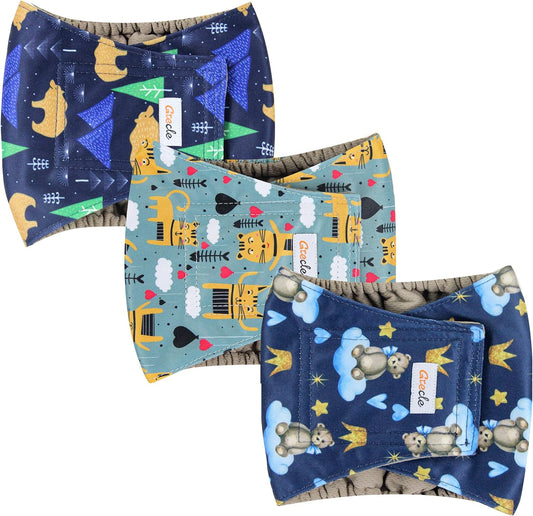 Reusable Dog Diapers Male 3Pcs, Premium Washable Belly Bands for Male Dogs Large, High Absorbing Male Dog Wraps for Doggie & Puppy in Incontinence, Excitable Urination and Training (Bear, L)