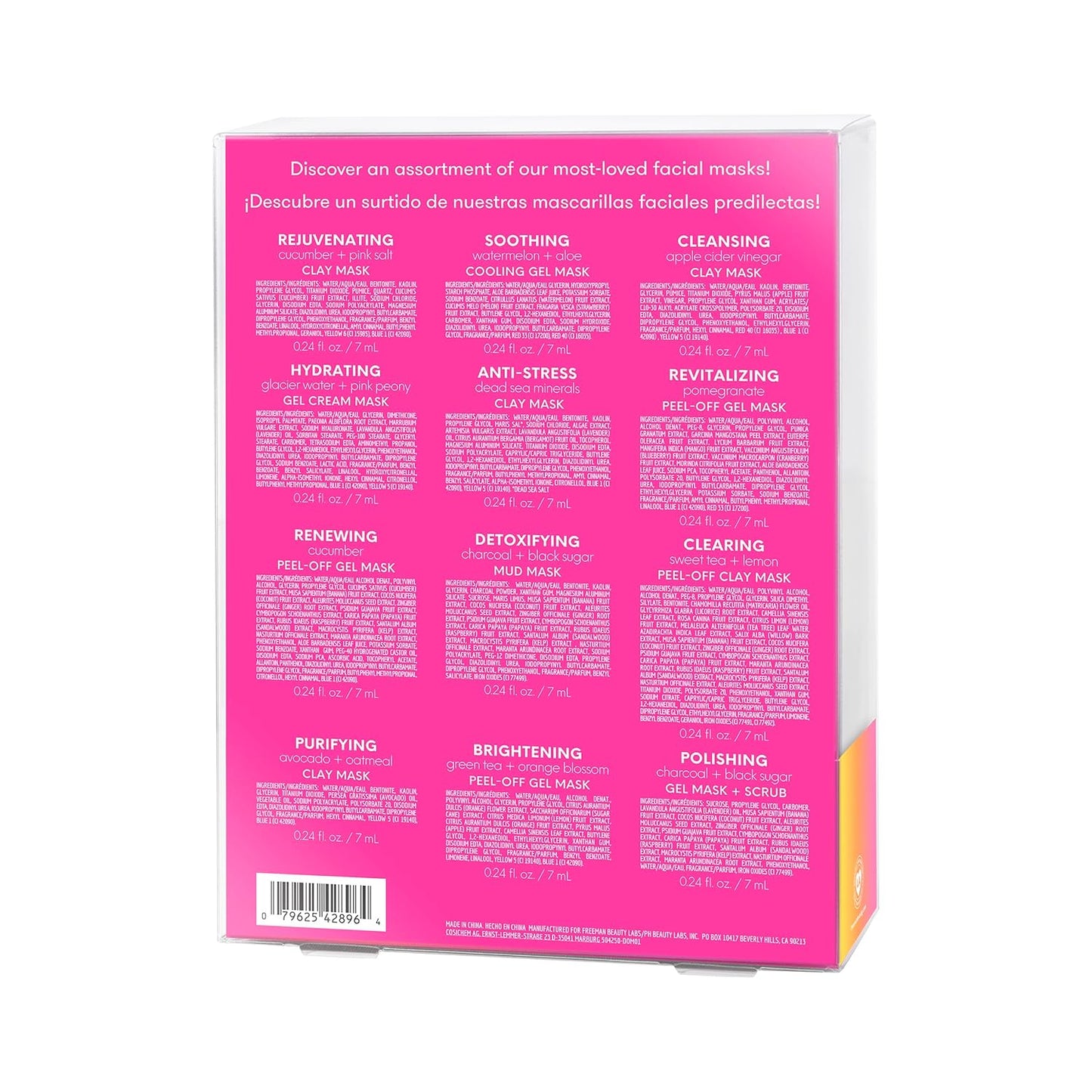 Freeman 14 Piece Love To Mask Variety Pack, Facial Masks For All Skin Types, Hydrate, Detoxify, & Clear Skin, Exfoliating Scrub, Bonus Headband and Skin Buffer, Face Masks Are Cruelty-Free & Vegan