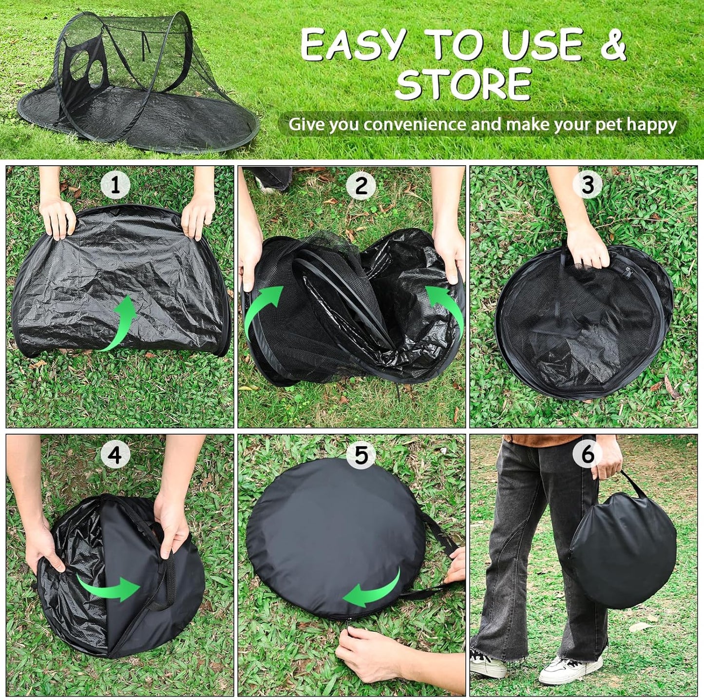 Outdoor Cat Tent with Removable Interactive Fabric,Outdoor Cat Enclosures for Indoor Cats, Portable Pet Playpen Ideal for Hiking, Traveling, and Sunbathing-Black