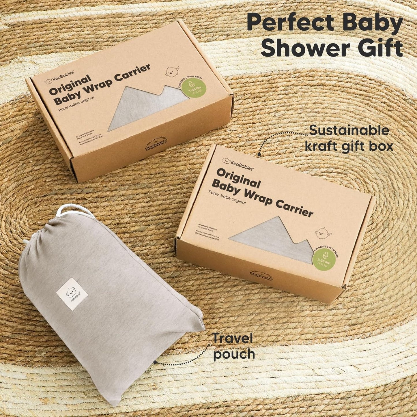 KeaBabies Baby Wrap Carrier - All in 1 Original Baby Carrier Newborn to Toddler Sling, Easy to Wear, Hands Free Bonding, Lightweight, Breathable Infant Wraps (Stone Gray)