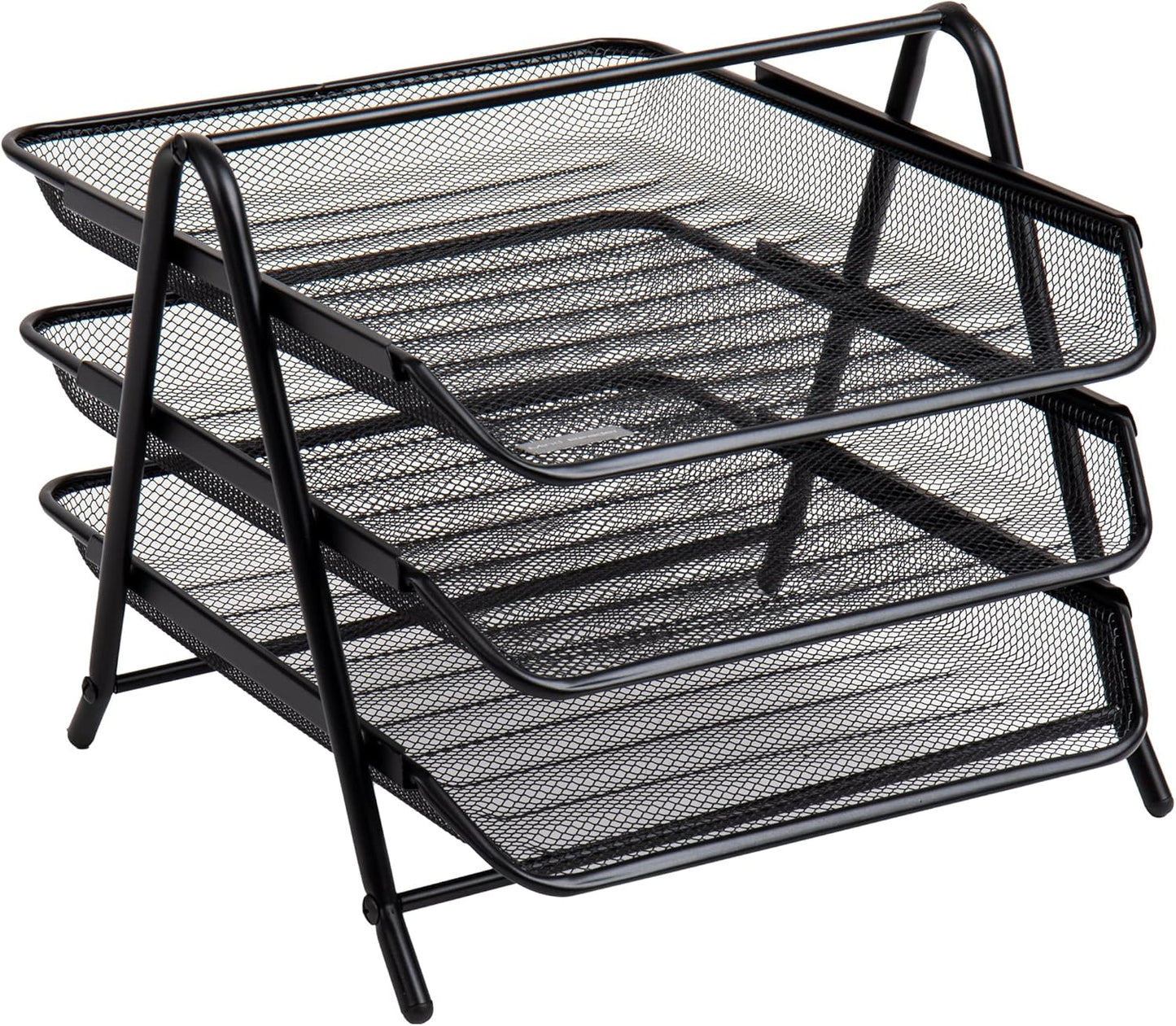 Mind Reader 3-Tier Paper Tray, Desktop Organizer, File Storage, Workspace, Office, Metal Mesh, 11.75"L x 13.75"W x 10"H, Black