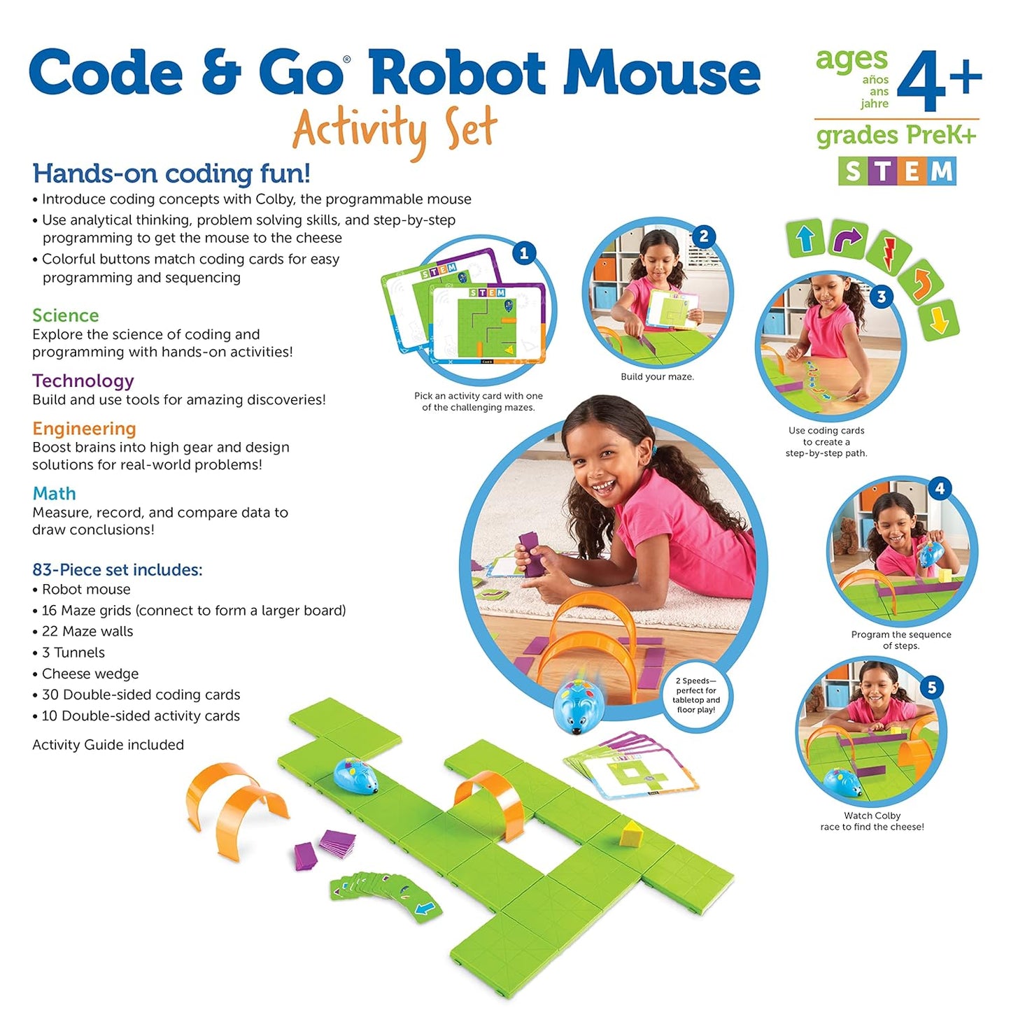 Learning Resources Code & Go Robot Mouse Activity Set - Robotics Kit For Kids, Pet Coding, STEM Games, Screen Free Activities, Engineering Science Kit, Toddler Interactive Games, Gifts For Boys