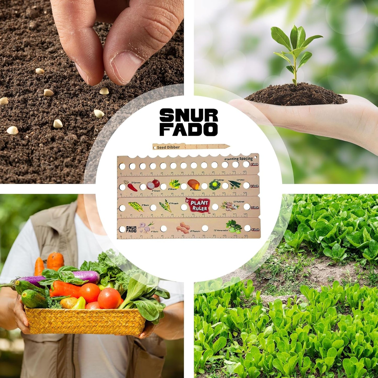 Plant Ruler by Snurfado – Wooden Seed Spacing Tool for Vegetable Gardens – Garden Planting Guide for Precise Row Planting in Raised Beds & In-Ground Soil