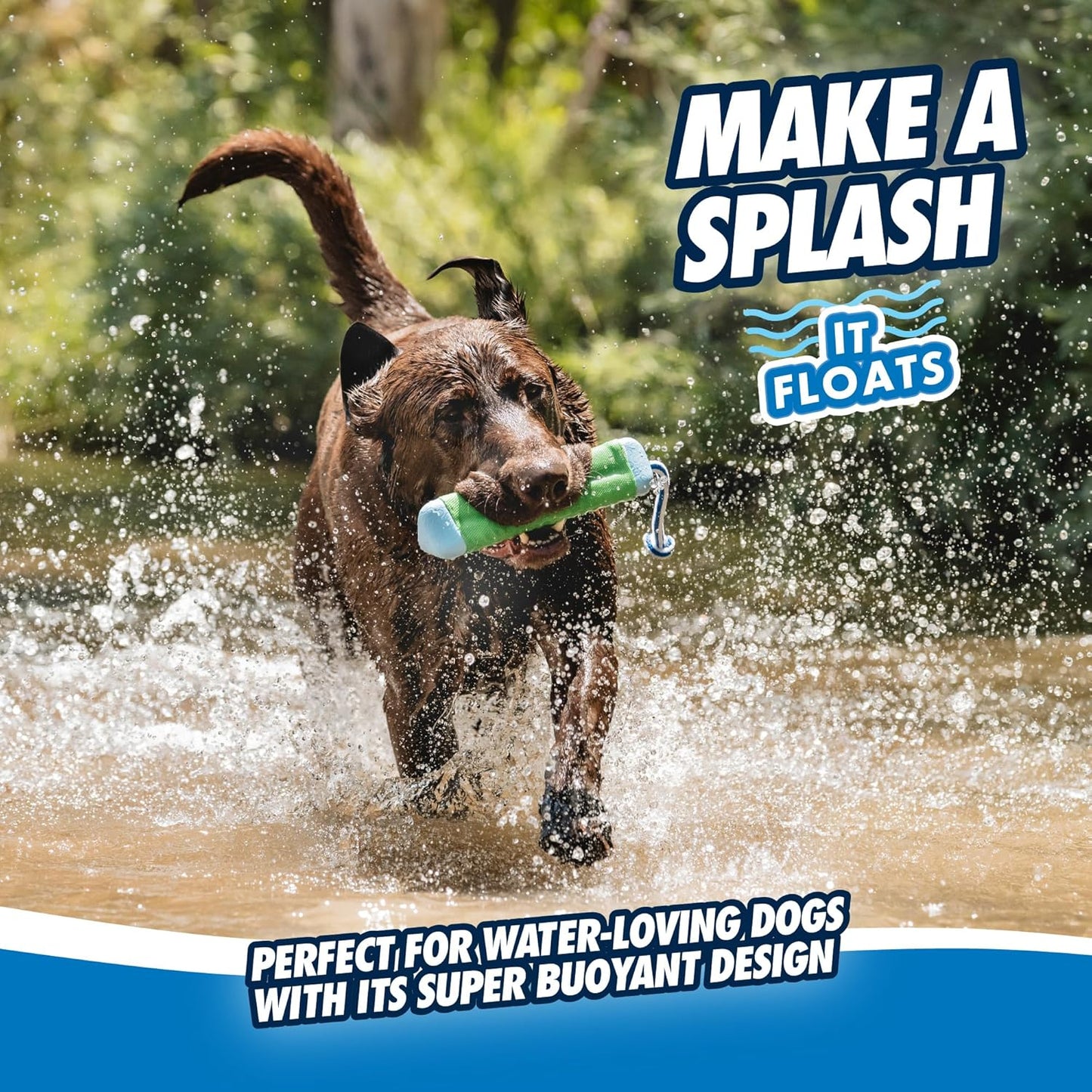 Chuckit! Amphibious Bumper Fetch Stick Toy for Dogs - Floats in Water - Interactive Dog Toys to Keep Them Busy - Tough Rubber, Nylon, and Foam - Non-Slip Rope Handle - Size Medium - Assorted Colors