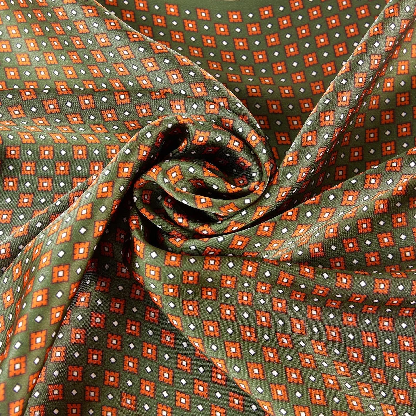 GERINLY Vintage Silk Feel Square Scarf for Men Satin Bandana Tiny Pattern Print Neckerchief Geometry Head Scarf Fashion