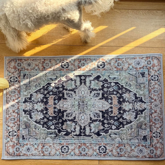 Boho Dog Door Mat, Absorbent Door Mat Indoor, Washable Pee Pads for Dogs, Reusable Puppy Training Pads, Quick Dry Non-Slip Pet Entryway Rug, Pet Placemat for Food and Water Bowl (Blue)