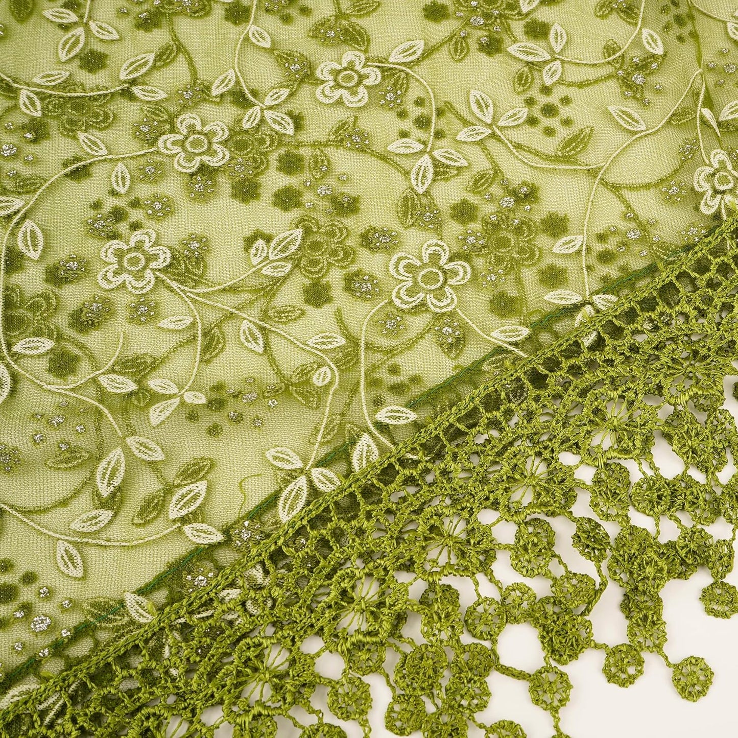 YOUR SMILE Lightweight Soft Leaf Lace Fringes Triangular Floral Fashion Towel Scarf Wrap for Women