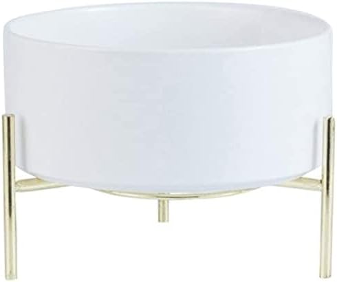 Pet Automatic Feeder Pet Bowl Ceramic NonSlip, Cat and Dog Feeder, Cat Water Bowl Puppies Food Bowl with Gold Dish Rack pet Food Dispenser cat Fountain (Color : Black) (White)
