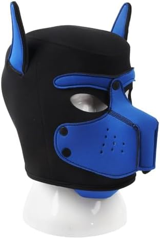 Neoprene Dog Full Face Puppy Mask with Removable Pup Hood - Comfortable and Durable Design (D-Blue)