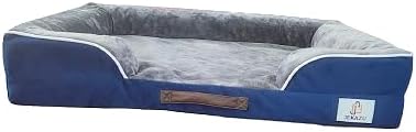 Orthopedic Dog Bed for Medium to Large Dogs - Waterproof, Memory Foam Dog Bed with Washable Cover - Pet Beds for Medium-Large Sized Breeds and Senior Pets - Non-Slip Bottom - Large, Blue & Grey