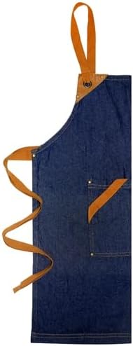 100% Cotton Denim Kitchen Apron with Pocket and Adjustable Neck with Long Ties Apron 25" X 31" for Women Men Chef Cooking, Baking, Gardening, Blue