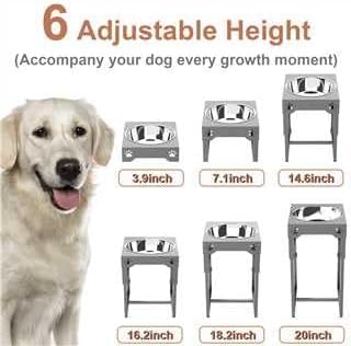 Elevated Dog Bowls for Large Dog,Raised Dog Bowls, Adjustable to 8 Heights(2.75" up to 20''),for Large,X/XL Large,Medium, Sized Dogs with 2 Stainless Steel Dog Bowls