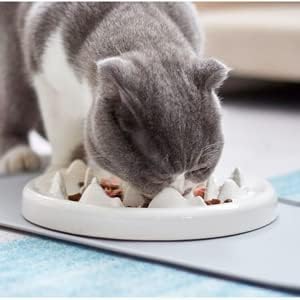Slow Feeder for Cat Small Dog Food Bowl Melamine Puzzle Feed Dish - Preventing Feeder Anti Gulping Healthy Eating Diet (White, Small)
