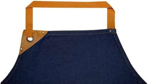 100% Cotton Denim Kitchen Apron with Pocket and Adjustable Neck with Long Ties Apron 25" X 31" for Women Men Chef Cooking, Baking, Gardening, Blue