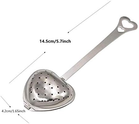 Long Grip Tea Filter, Stainless Steel Heart Shaped Tea Infuser Spoons