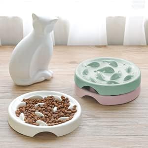 Slow Feeder for Cat Small Dog Food Bowl Melamine Puzzle Feed Dish - Preventing Feeder Anti Gulping Healthy Eating Diet (White, Small)