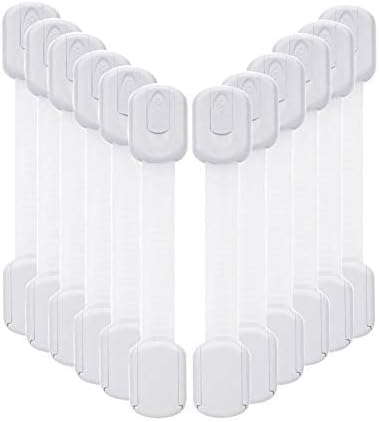12-Pack Baby Proofing Cabinet Locks, Adjustable Adhesive Strap Latches for Drawer, Cupboard, Oven, Fridge, Toilet Seat - No Drill Child Safety Lock Kit, Easy Installation