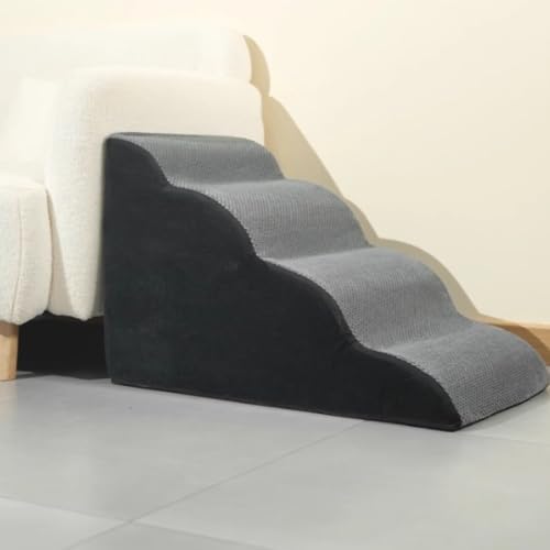 4-Step Pet Stairs for Small Dogs & Cats - Non-Slip Dog Ramp with Washable Cover, Soft Steps for High Beds & Couches, Ideal for Pets with Joint Pain - Grey