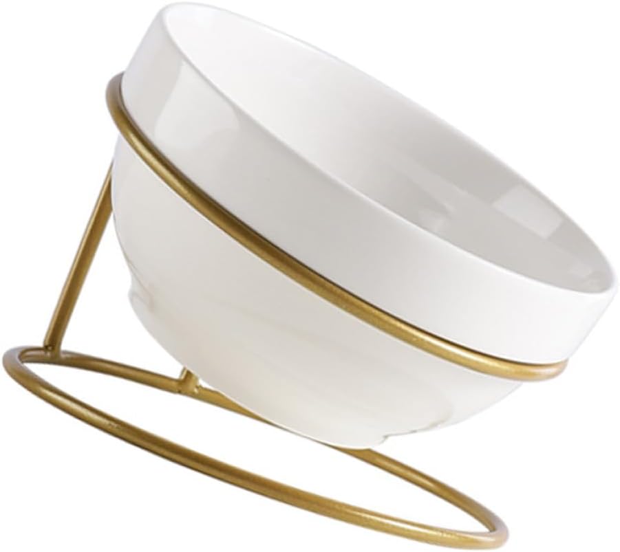 Milisten Ceramic Pet Feeding Bowl with Iron Stand, Slant Design Raised Cat Food Bowl for Indoor Use, Protective Elevated Pet Feeder for Dogs and Cats Random Style