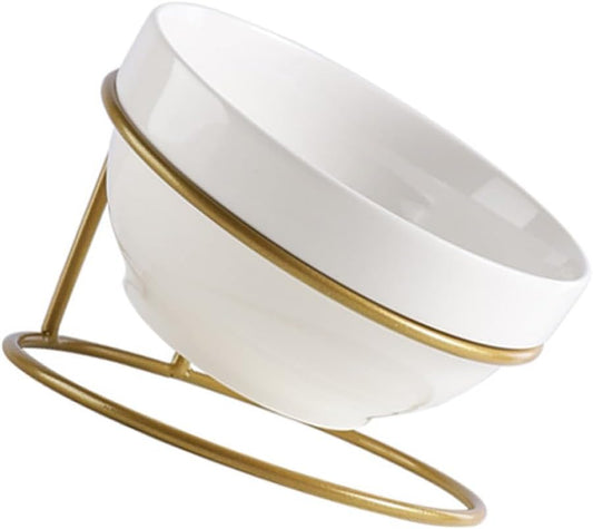 Milisten Ceramic Pet Feeding Bowl with Iron Stand, Slant Design Raised Cat Food Bowl for Indoor Use, Protective Elevated Pet Feeder for Dogs and Cats Random Style