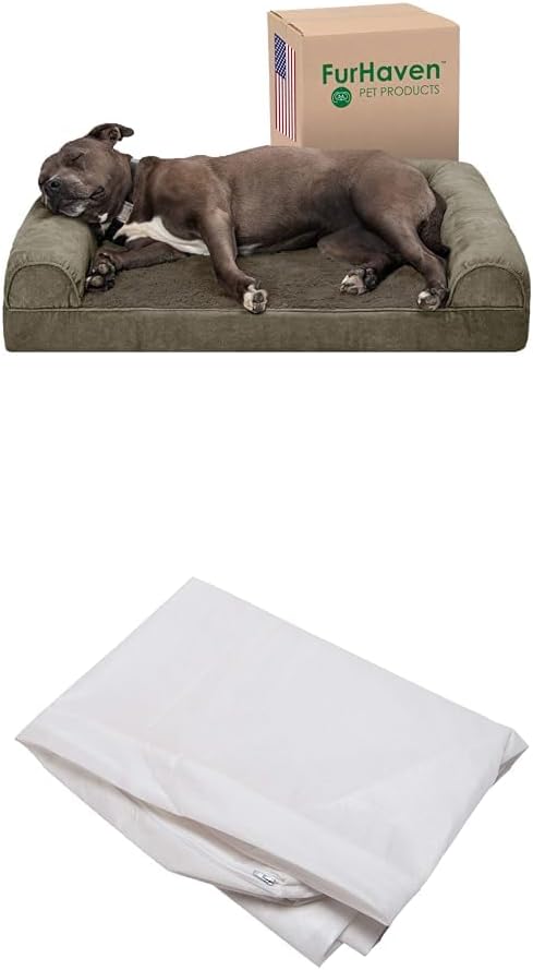 Furhaven Dog Bed Sofa Sofa - Dark Sage, Large W/Same Size Waterproof Liner