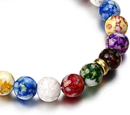 FORUBUS 7 Chakra Lava Rock Strand Bracelet - 8mm Natural Stone Chakra Beaded Stretch Bracelet for Aromatherapy Essential Oil Diffuser Jewelry (Colorful)