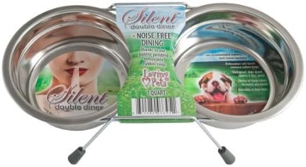Loving Pets Silent Double Diner Pet Bowl, 1/2-Pint, Grey