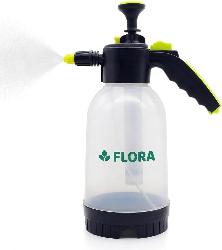 Flora 0.5 Gallon Garden Pump Sprayer – Handheld Pressure Sprayer with Adjustable Nozzle, Lock-On Trigger & Comfort Grip for Plants, Lawn, Home & Car Care
