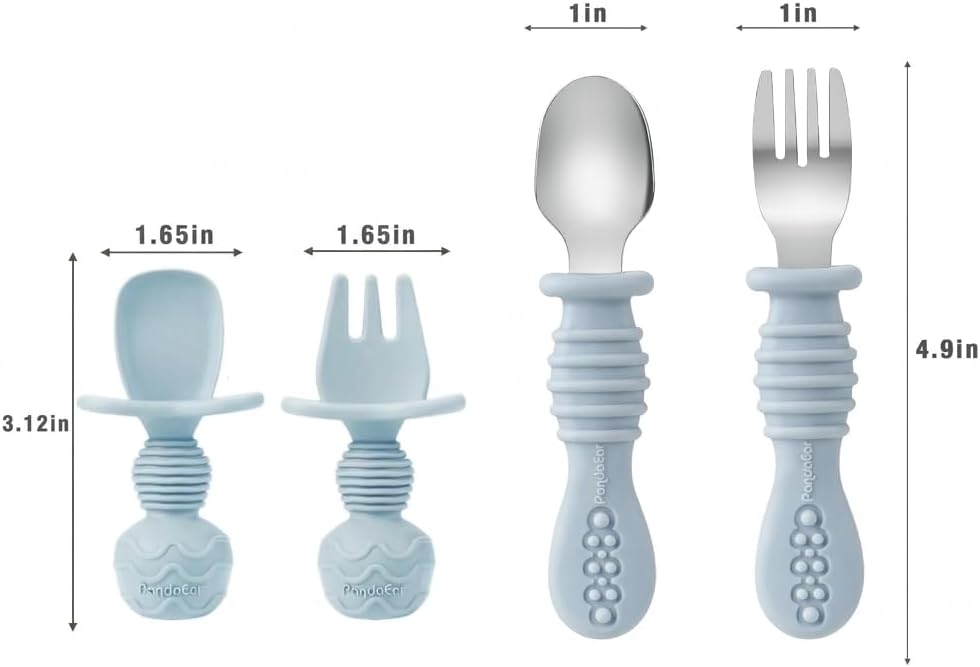 PandaEar Silicone Baby Feeding Set | 11PCS Baby Led Weaning Supplies Self Feeding Utensils | Divided Suction Plate Bowl Bibs Sippy Cup with Baby Food Pouch Snack Container Spoons Forks, Blue