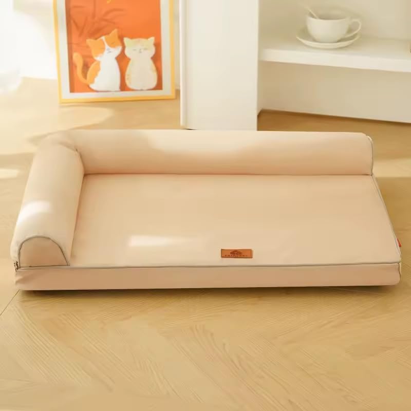 Luxury Orthopedic Waterproof pet Bed Washer Safe .Memory Foam Cooling pet mat/Bed (Tan, Small)
