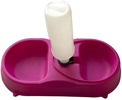 Dual Port Pet Dog Cat Bowl, Automatic Water Dispenser Plastic Feeder Utensils Bowl, Drinking Fountain Food Dish for Dog & Cat