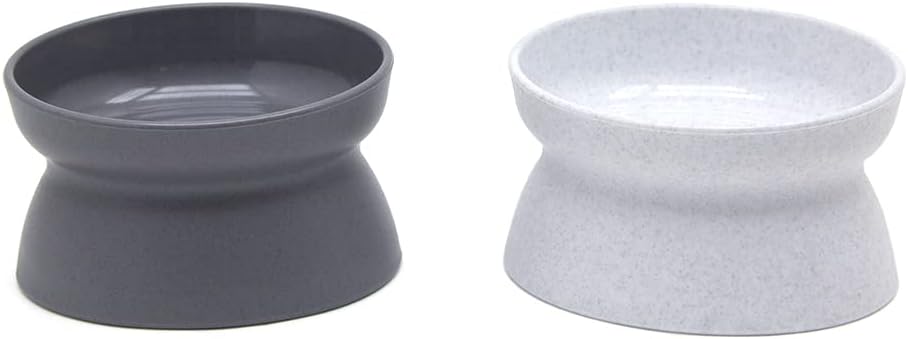 Kitty City Elevated Cat Bowls (Set of 2), Whisker-Friendly Raised Cat Food & Water Dishes, Modern Pedestal Design, Dishwasher Safe, 6.5 oz Each – White & Gray